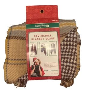 NEW Oversized Reversible BLANKET SCARF~Brown Plaid/Brown & White Herringbone